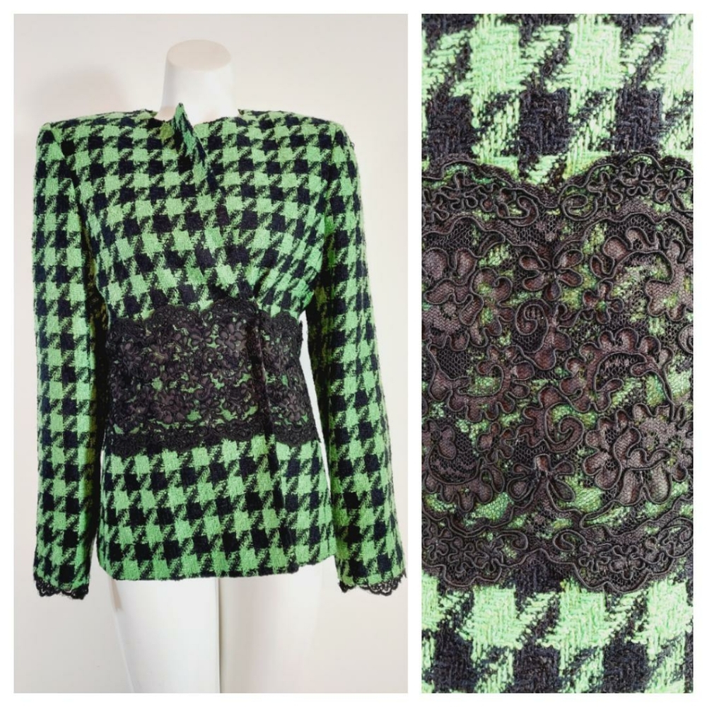 Vintage Victor Costa lace hounds tooth blazer jacket Statement maker